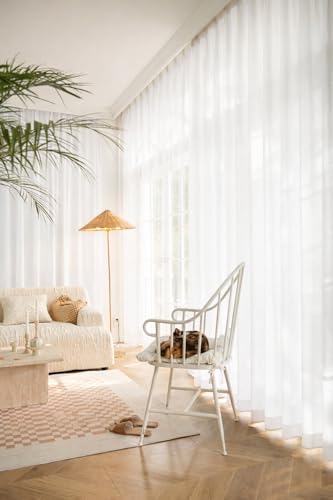 JEMOZ Moderne Gardinen mit Ösen, Weiß, 145x240cm, Vorhänge Set, 2 Stück