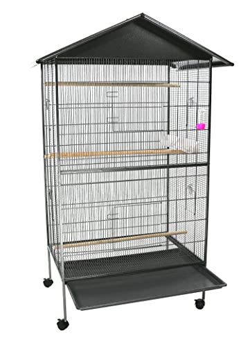 Merschbrock Vogelkäfig, große Vogelvoliere, Schwarz, L 85 x B 60 x H 148 cm, Beweglich, Einfache Reinigung, Zeitloses Design