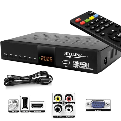 Hd-line 20500 Digitaler Satelliten HD Receiver (DVB-S/DVB-S2, HDMI, AV, 2X USB 2.0, Full HD 1080p, Digital Audio Out) [Vorprogrammiert für Astra, Hotbird und Türksat]