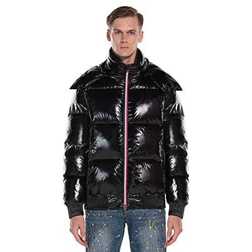 Extreme Pop Herren Pure Goose Daunenjacke Hoody Shiny Colors Silber und Schwarz (L, Schwarz)