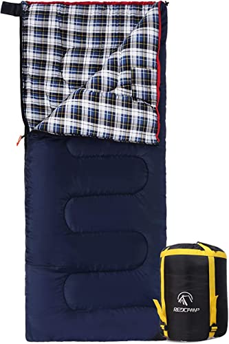 REDCAMP XL Baumwoll Schlafsack warm für Erwachsene,Bequeme Flanell Kompakt deckenschlafsack 3-4 Jahreszeit Kaltes Wetter Outdoor Winter für Angeln Camping, Blau mit 2lbs Füllung
