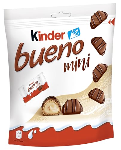 kinder bueno Mini – Schokoriegel mit knuspriger Waffel, feiner Milch-Haselnuss-Creme und zarter Vollmilchschokolade – Snack für unterwegs – 1 Beutel mit einzeln verpackten Mini Riegeln (1 x 108 g)