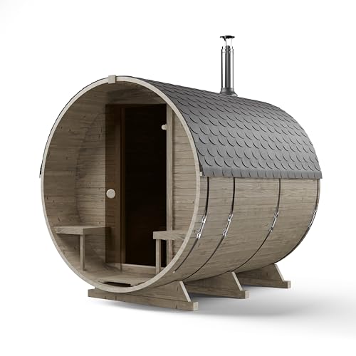 AZS-ENGINEERING 2KR Fasssauna Gartensaunas Garten Outdoor Sauna aus Fichtenholz – Verschiedene Größen (2–6 Personen) – mit Holzofen ETNA