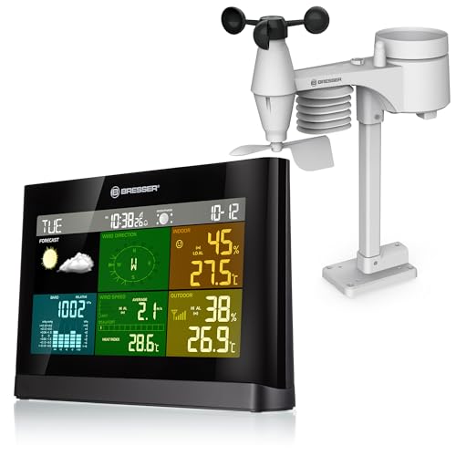 Bresser Wetterstation Funk mit Außensensor Wetter Center mit 5-in-1 Außensensor (Temperatur, Luftdruck, Luftfeuchtigkeit, Windmesser, Regenmesser), 20.2x13.8x3.8 cm