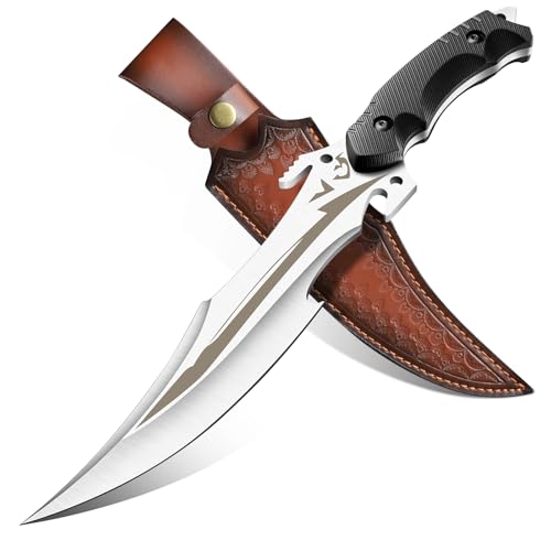 Purple Dragon Outdoor Messer Survival - Jagdmesser Feststehende Klinge mit Scheide - Bushcraft Messer für Camping Jagd Wandern Abenteuer - Geschenk für Männer