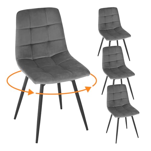 EUGAD Esszimmerstühle drehbar 4er Set, für Esszimmer Küche Wohnzimmer, Küchenstühle gepolstert mit Rückenlehne Samtbezug, mit Metallbeinen, 150 kg belastbar, Dunkelgrau