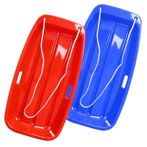 Schlitten, 89 cm Bob Schlitten für Kinder und Erwachsene, Schlitten für 1–2 Personen mit 2 Griffen, Perfektes Schneespielzeug für Kinder, Outdoor-Wintersport, Kinder (Rot+Blau)