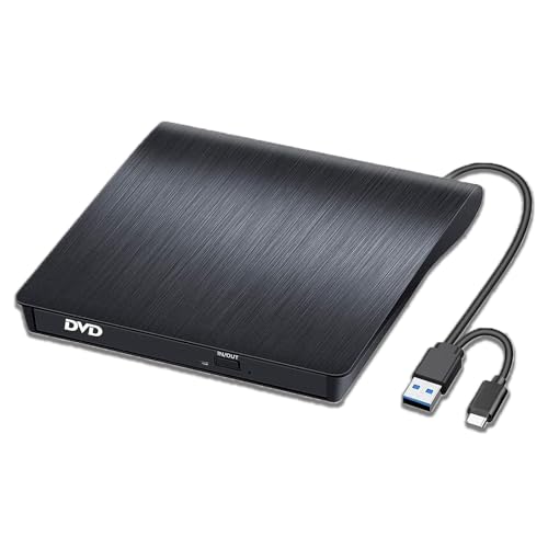 GERUI Externes DVD-Laufwerk, USB 3.0 Typ-C CD DVD +/-RW Optisches Laufwerk USB C Brenner Slim CD/DVD Writer Reader Tragbar für PC Laptop Desktop MacBook Mac Windows 7/8/10/XP OS Apple