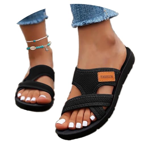 Hanraz Damen Pantoletten, Orthopädische Sandalen Damen Offenen Zehen Slip-Ins Flache Badelatschen Latschen Mit Weich Fussbett Breite Füße Sommer Bequem Hausschuhe Sandals - Yoga Strand Gr.36-43