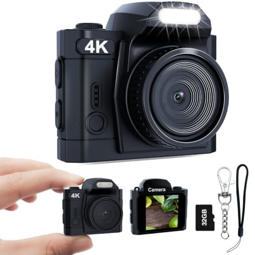 4K Mini Digitalkamera, HD 16MP Kamera 1,5-Zoll-Farbbildschirm, 32GB,Schwarz