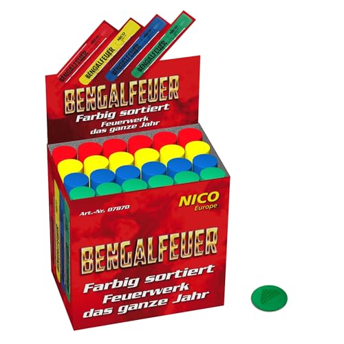 Nico 24 Bengalfeuer Rot, Blau, grün, Gelb im Verkaufsdisplay f Bengalo Party von Aktivhandel