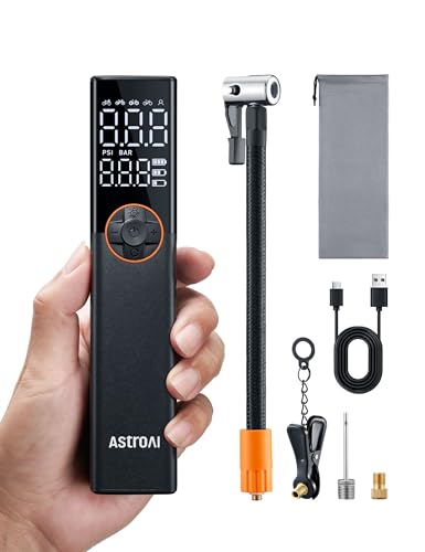 AstroAI Fahrradpumpe Elektrische Luftpumpe, 150PSI Mini Tragbare Akku Fahrradpumpe alle ventile, Hochspannungsmotor Speziell für Fahrrad, Wiederaufladbare für Stadtrad, Rennrad, Mountainbike, Schwarz