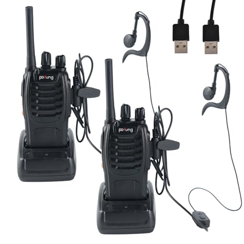 pofung Walkie Talkie Professionelle Funkgeräte PMR446 baofeng Talkies 88E/888S Hand Spielzeug Funkgerät, Sprechfunkgerät mit LED Taschenlampe & Headset USB Anschluß (2 Stück), 94*45*30mm, black