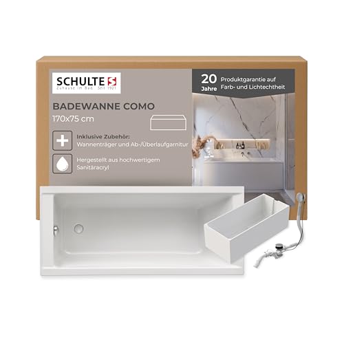 Schulte Badewanne Como 170x75 cm, Komplett inkl. Wannenträger und Ablauf, aus hochwertigem Acryl in Weiß glänzend