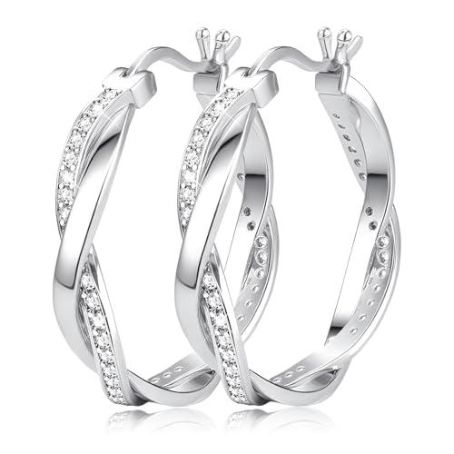 MILACOLATO Silber 925 Twisted Creolen für Damen - Klein, Mittel, Groß - Gold & Silber Ohrringe Mit Sparkly Cubic Zirkonia - Leichtgewicht, Mode, Hypoallergen