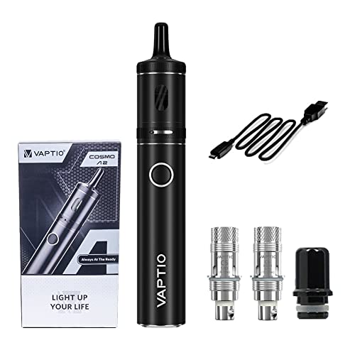 VAPTIO Cosmo A2 Kit Elektronische Zigarette 2000 mAh 25W Vape Pen mit 2 Stück 0,7 ohm(C6)/ 1,0 ohm(C5) Mesh Coil,No E Liquid No Nicotine(Schwarz)