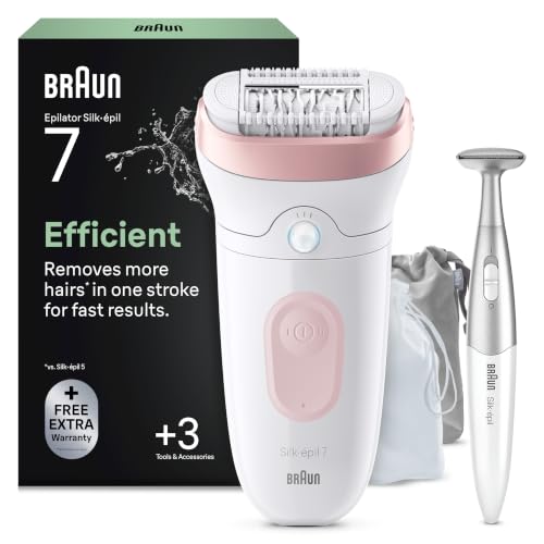 Braun Silk-épil 7 Epilierer Damen, Haarentferner für Langanhaltende Haarentfernung, Ladyshaver, Wasserdicht — Inkl. Rasieraufsatz und Einen Trimmeraufsatz — 7-030, Weiß/Flamingorosa