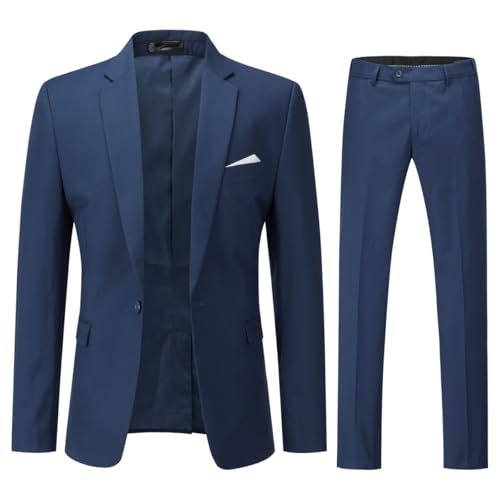 YOUTHUP Anzug Herren 2 Teilig Slim Fit Herrenanzug Business Hochzeit Modern Anzüge Sakko Anzughose, Marine, M