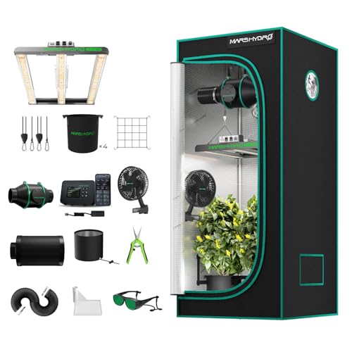 MARS HYDRO Smart Growzelt Komplettset mit Smart Controller43,FC-E1500 App Fernbedienung Dimmbar Light,80X80X160cm 1680D Grow Box Komplettset,4