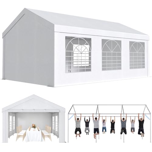 TRIUMPHKEY Partyzelt Pavillon 4x6 Wasserdicht Stabil, Gartenzelt UV Schutz 50+ 560g/m² PE-Plane, Festzelt Bierzelt Gartenpavillon für Garten, Party, Festival, Hochzeit, weiß