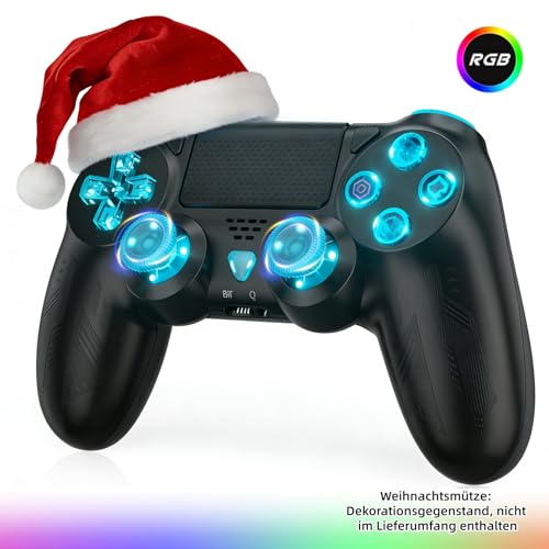 Gamrombo RGB Wireless Controller für PS4, Kompatibel mit PS4 Pro/Slim/PC, Bluetooth Gamepad mit Turbo & Macro Function/Dual Vibration/6-Achsen Gyro Sensor/Touchpanel/3,5-mm-Audiobuchse