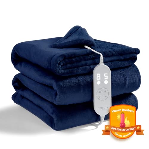 CELESTA Flanell Heizdecke mit Abschaltautomatik 180 x 130 cm, 9 Heizstufen 1-9H Timer Auto-Aus, Maschinenwaschbar - für Sofa, Bett, Marineblau
