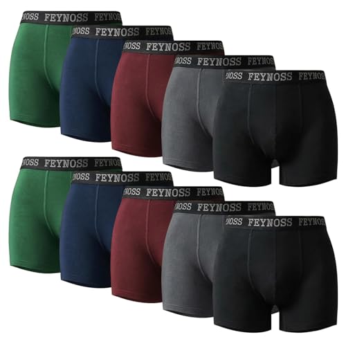 feynoss Boxershorts Herren 10er Pack - Atmungsaktive Männer Unterwäsche, Retroshorts Unterhosen Männer, L für Fahrrad Fahren, Ball Sports