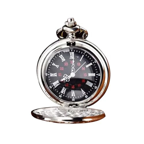 Cerioll Retro Quarz Taschenuhr, Vintage Römische Ziffern Skala Quarz Taschenuhr (Silber)