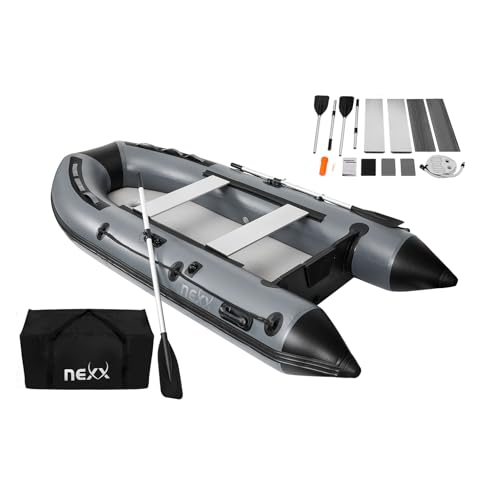 Professionelles Sportboot, Schlauchboot Anglerboot, NEXX 330cm mit Luftboden - Angelboot mit Tragetasche, hellgrau - inkl. 2 Paddel und Reperatur Kit