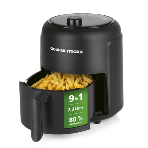 GOURMETmaxx Heißluftfritteuse 2,3L | Airfryer mit 60 Minuten Timer und 9 Funktionen inkl. Vorheizen & Warmhalten | energiesparend & geruchsarm frittieren – nahezu ohne Öl | 1000 W