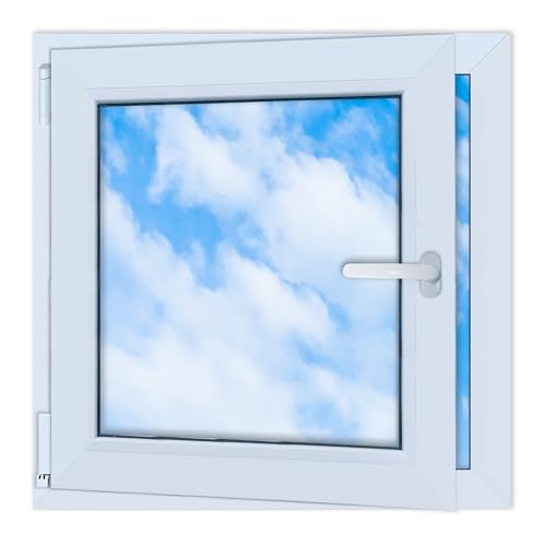 LORAC | Kunststofffenster weiß 700x700mm, 70x70cm, PCV, DIN Links, kippbar & ausstellbar, 2-fach Verglasung, energiesparend – Fenster mit CE-Zertifikat für Keller und Wohnung