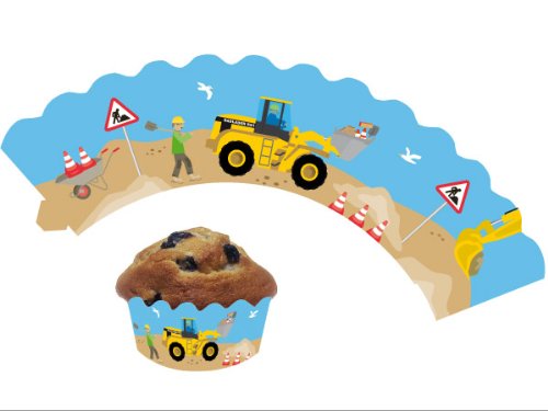12 Baustelle - Cupcake Deko Banderolen von DH-Konzept // Muffinförmchen Muffin Förmchen Kindergeburtstag Geburtstag Party Kuchen Baumeister Bauarbeiter Bob