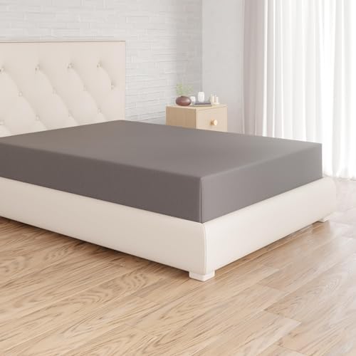 Amazon Basics Jersey Spannbettlaken, 100% Baumwolle, Spannbetttuch - Matratzenhöhe bis 30 cm, 140 x 200 cm, Dunkelgrau