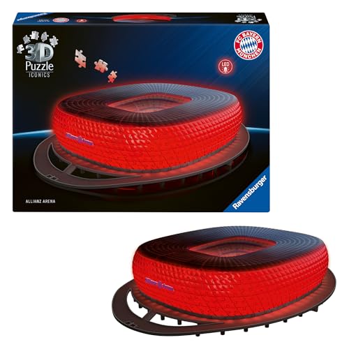 Ravensburger 3D Puzzle Iconics: 12008033 Allianz Arena - mit Licht - Das berühmte Stadion des FC Bayern München als beleuchtetes Modell für echte Fans