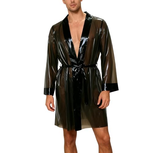 GREEFEI Latex Kleid Gummi Robe mit Schnürung,Durchsichtiges Schwarz Latex Nachtgewand für Damen und Herren Handgefertigt S