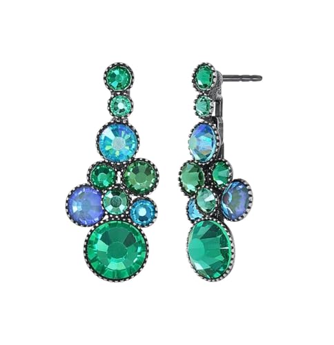 Konplott: pendelnde Ohrstecker Water Cascade, moderne traubenförmige Kristall-Ohrstecker, für Damen/Frauen (grün)