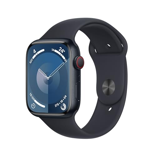 Apple Watch Series 9 [GPS + Cellular, 45mm] Aluminiumgehäuse Mitternachtmit Sportarmband Mitternacht, M/L (Generalüberholt)