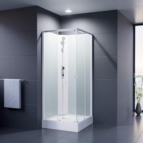 Duschmeister Komplettdusche Fertigdusche Astoria 80 cm, 195 cm hoch Duschkabine Eckdusche Eckeinstieg mit vier Wänden rundum geschlossen komplett Dusche