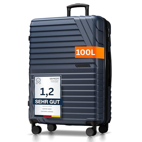 Cocoono Hartschalenkoffer XL Groß - 100L Volumen erweiterbar auf 117L - 158cm Gurtmaß - 8 Rollen 360° drehbar - Leichter Koffer mit TSA Schloss & Teleskopgestänge - Reisekoffer mit Rollen (Navy, XL)
