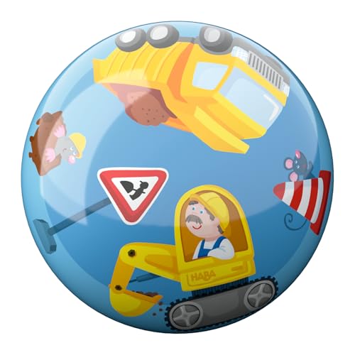 HABA Kinderball Baustelle – Spielball ab 2 Jahren für drinnen & draußen – Fördert Motorik & Koordination – Robustes Material mit Ventil – 14cm Durchmesser – 2012750001