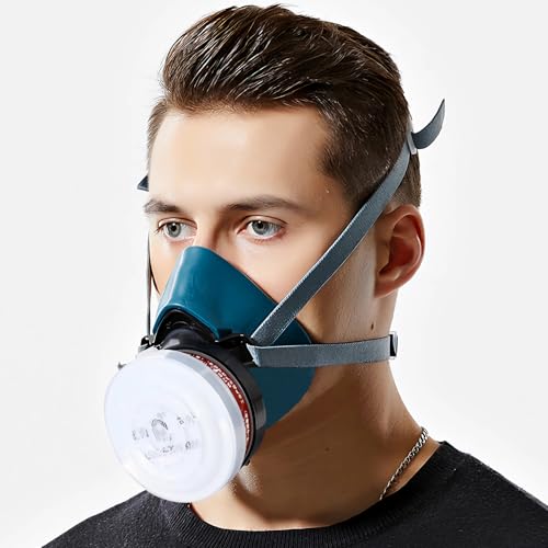 Halb Gesicht Staubmaske Set Filter für Dämpfe, Sand, Asbest, Gas, Säure und Ammoniak mit Schutzbrille, Partikelschutzfiltern Lackierer Masken und mehr mit 10 Filtrierbare Wattepads 1 Patronen