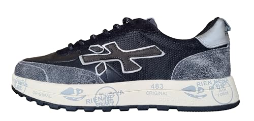 PREMIATA Herrenschuhe Sneaker aus Leder Nous_7723 Schwarz-Weiß-Grau, Schwarz Grau Weiß, 42 EU