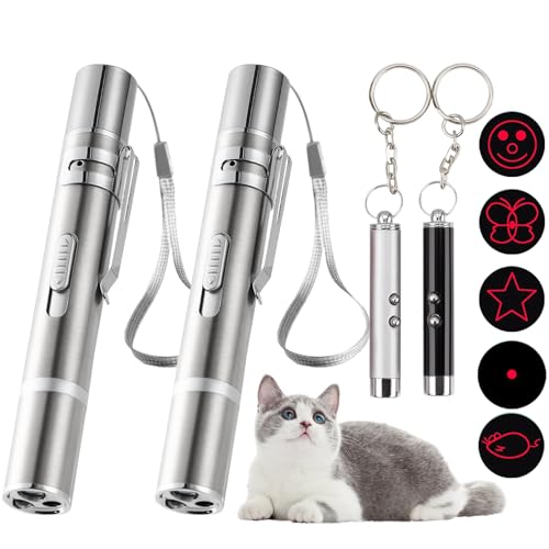 TaimeiMao 4 Stück LED Pointer für Katzen Spielzeug,Interaktives katzenspielzeug,7 in 1 und 5 Muster mit USB Wiederaufladbar,LED Interaktives Spielzeug für Katzen und Hunde,für Haustiere zum Spielen