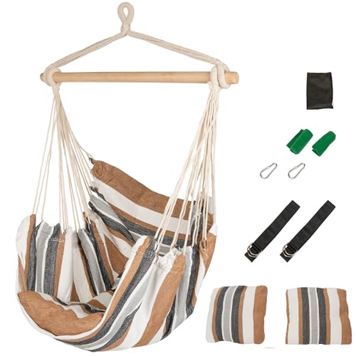 IB STYLE Hängesessel für Garten, Balkon - Bequemer Hängestuhl inkl. 2 Kissen und Befestigungs-Set - Belastbar bis 120 kg, Canvas-Tuchfläche 130x95 cm, Cappuccino