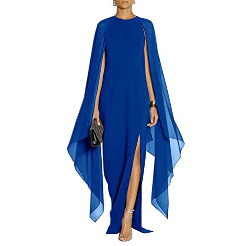 MAYFASEY Damen Elegant High Split Flare Sleeve Formal Abendkleider Maxikleid mit Umhang, Blau, X-Groß