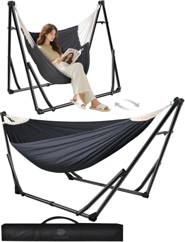 ANYOO Hängematte und Hängesessel mit klappbarem Gestell, tragbares Hängemattengestell-Set für den Outdoor/Indoor Garten Terrasse Camping Deck