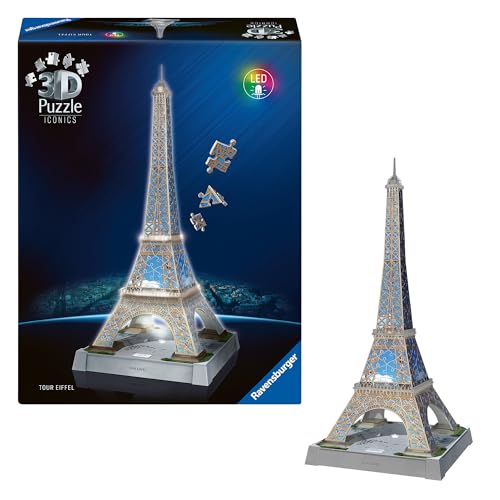 Ravensburger 3D Puzzle Iconics: 12008024 Eiffelturm - mit Licht - Das Wahrzeichen von Paris als detailgetreues und beleuchtetes Modell