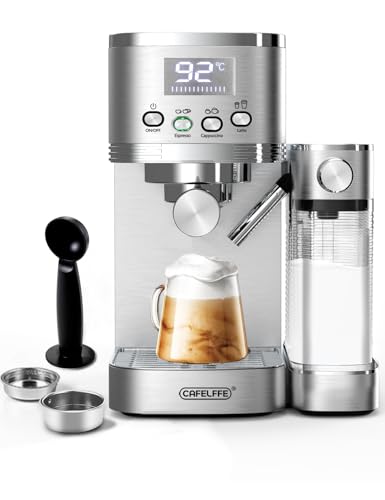 CAFELFFE 6-in-1-Espressomaschine, Siebträgermaschine mit Milchtank, Automatische Cappuccinomaschine mit Selbstreinigung und 3 Temperaturoptionen, 1,3 l Edelstahl
