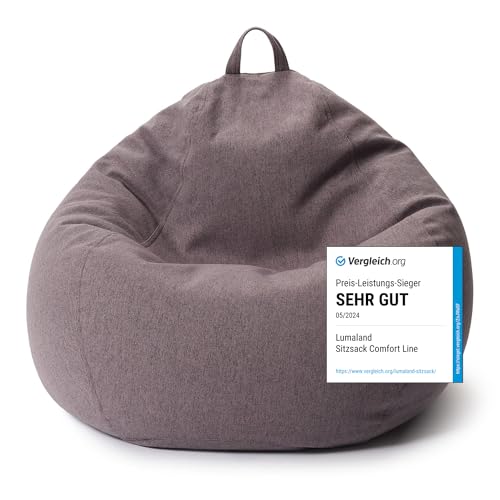 Lumaland Comfort Line Sitzsack 80x90x50 cm, über 1,5 Millionen Styroporperlen, weiches und bequemes Kissen für Kinder und Erwachsene, Volumen 185L, grau