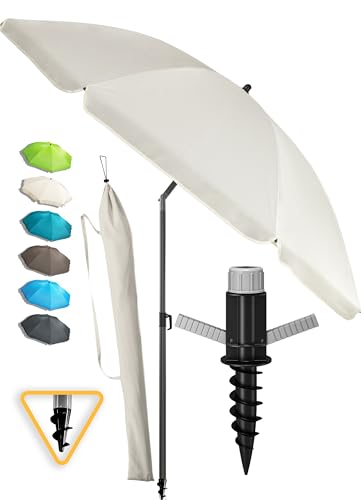 Menz Sonnenschirm Strand 3-in-1 SET mit Bodenhülse, Ø 180 cm, Beige
